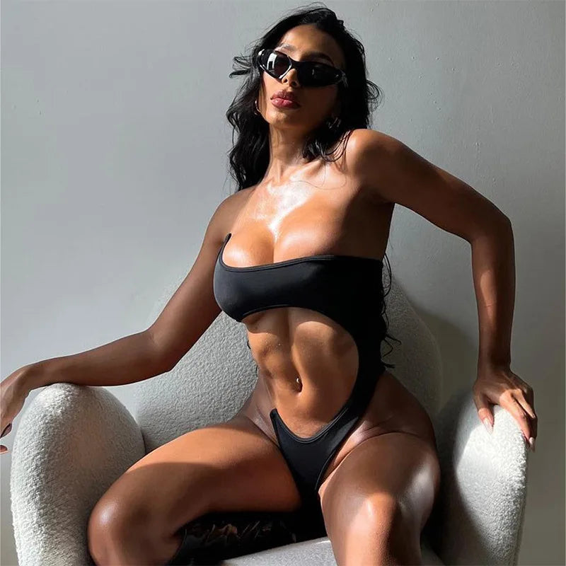 Cut-Out Black Sexy One Piece Swimwear