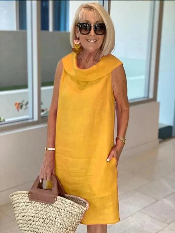 Cowl Neck Sleeveless Shift Midi Dress