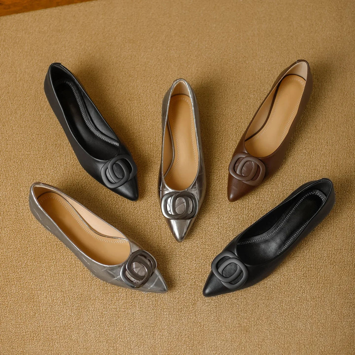 Pointed Toe Buckle Low Block Heel Pumps