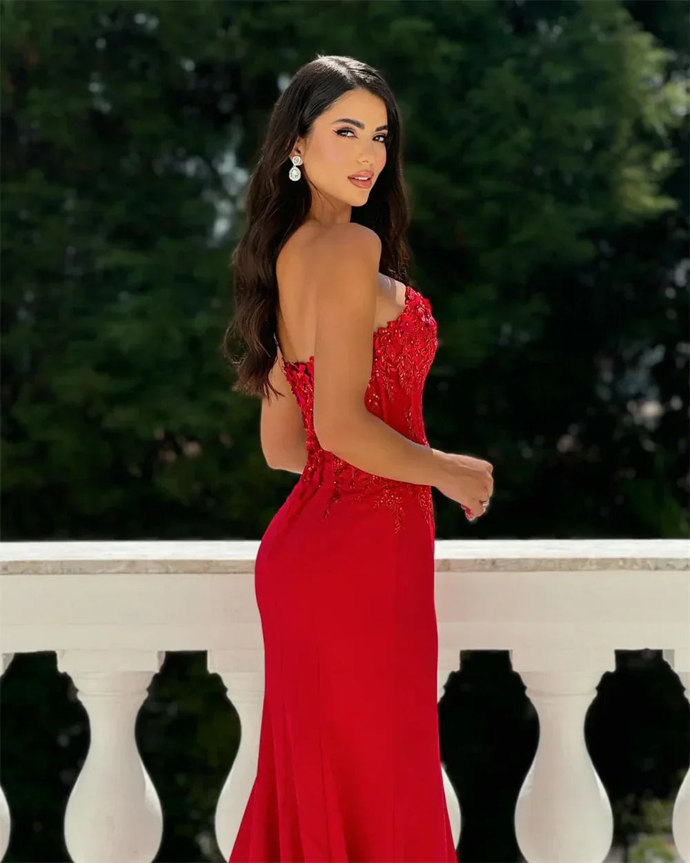 Strapless Sweetheart Lace Corset High Split Mermaid Gown
