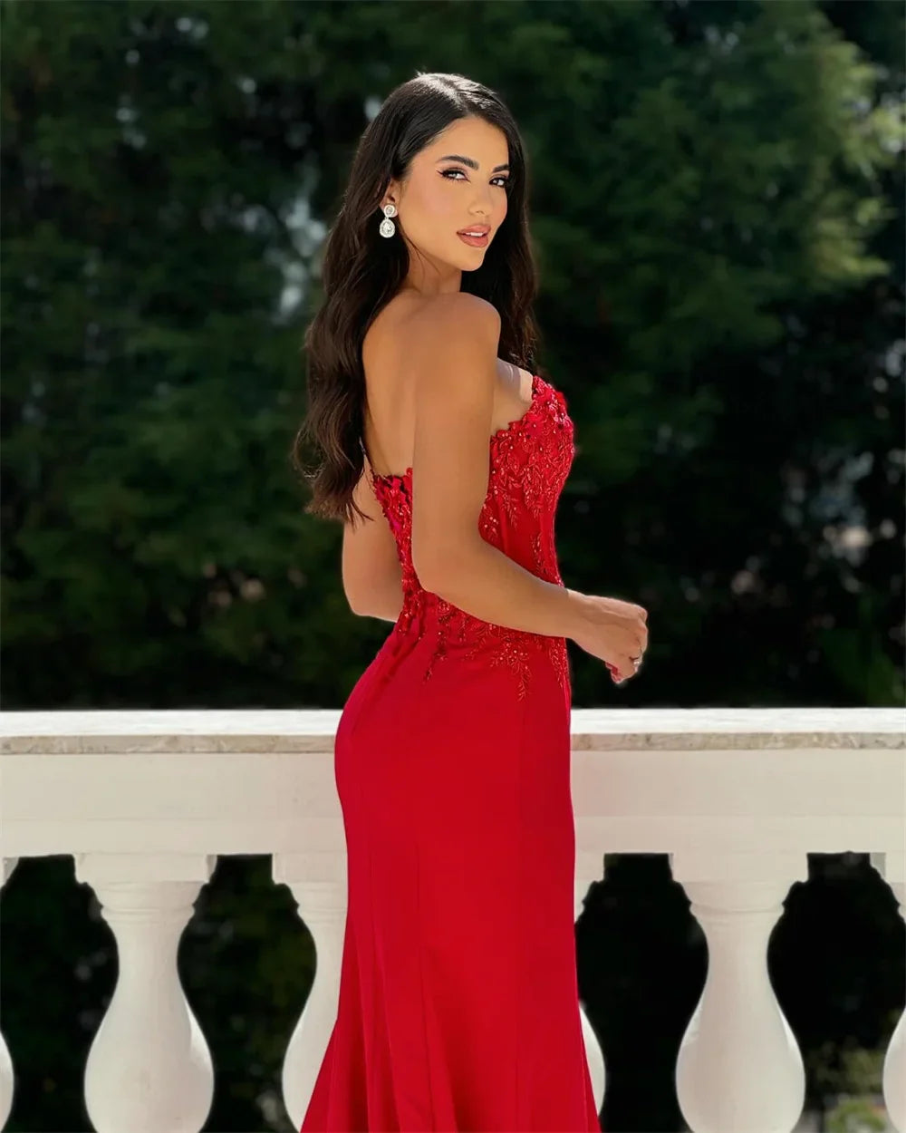 Strapless Sweetheart Lace Corset High Split Mermaid Gown - View 2
