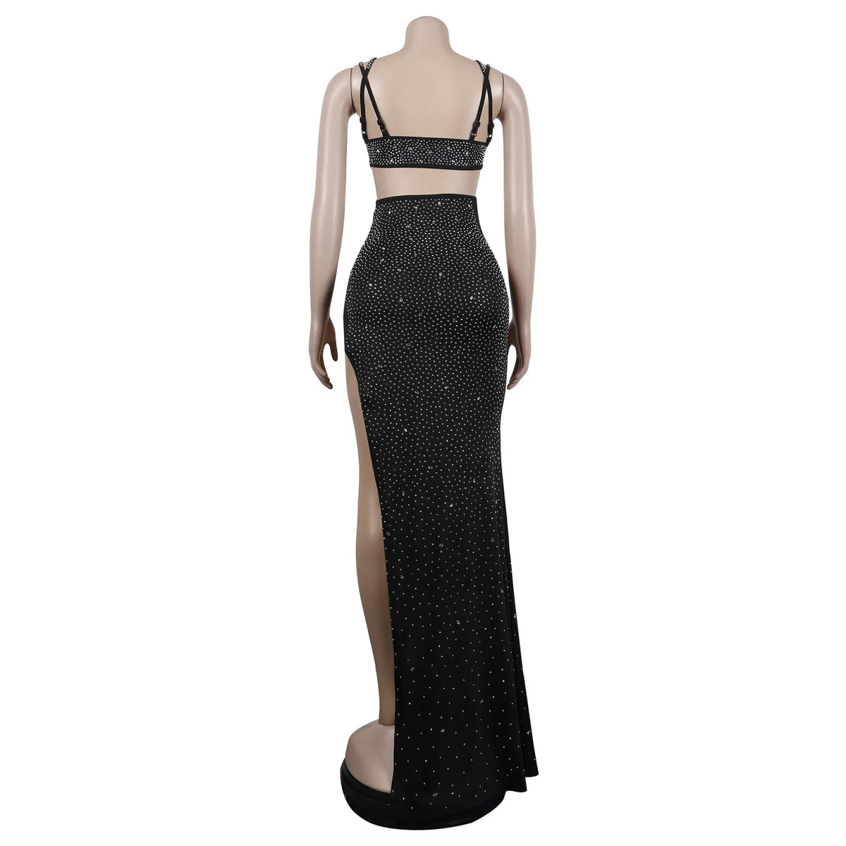 Spaghetti Strap Mesh Black Long Dress - View 8