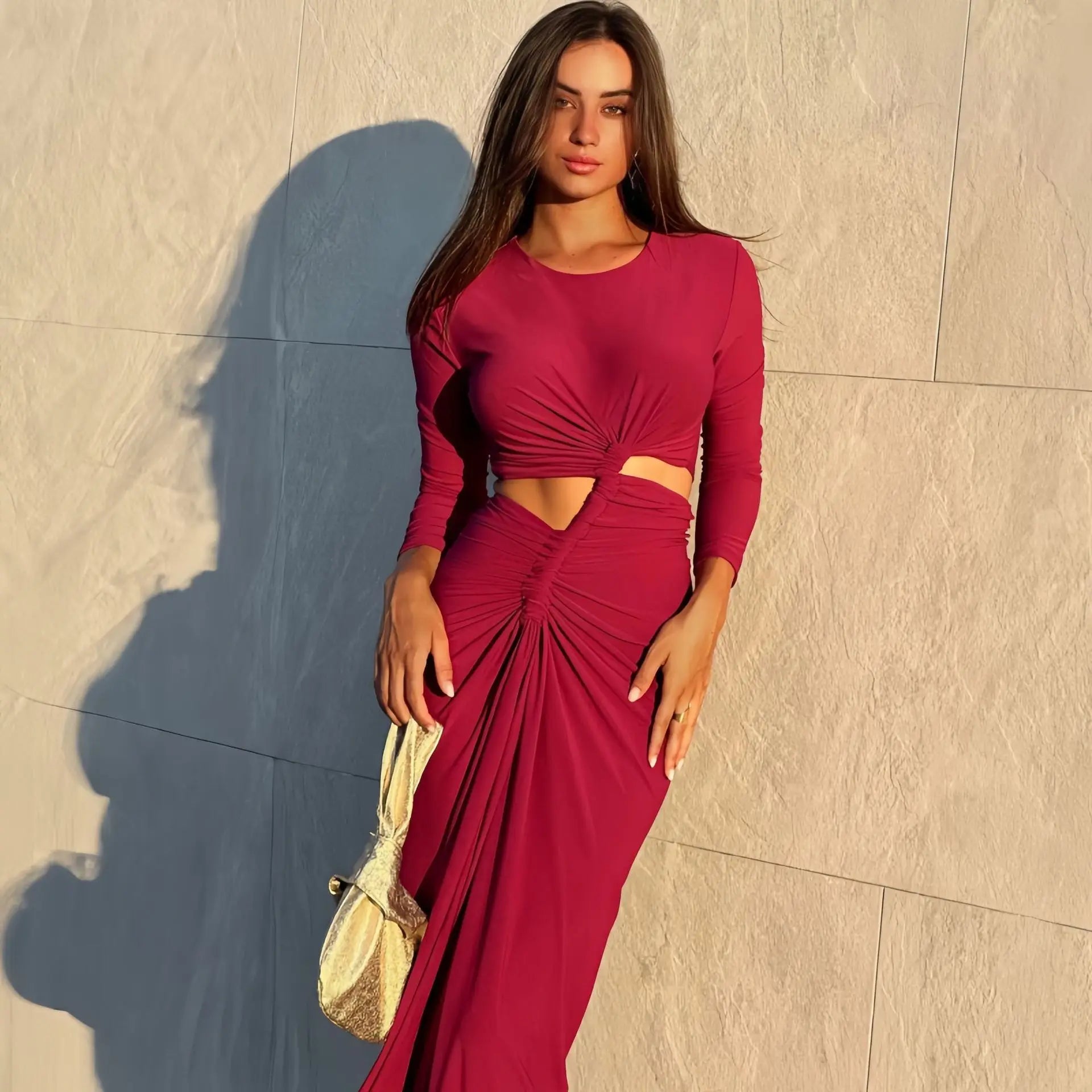 Long - Sleeved Irregular Bodycon Dress