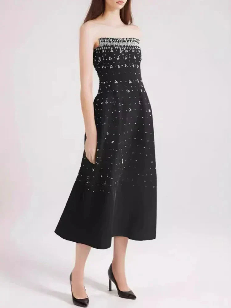 Sequin Beaded Strapless Fit and Flare Mini Party Dress