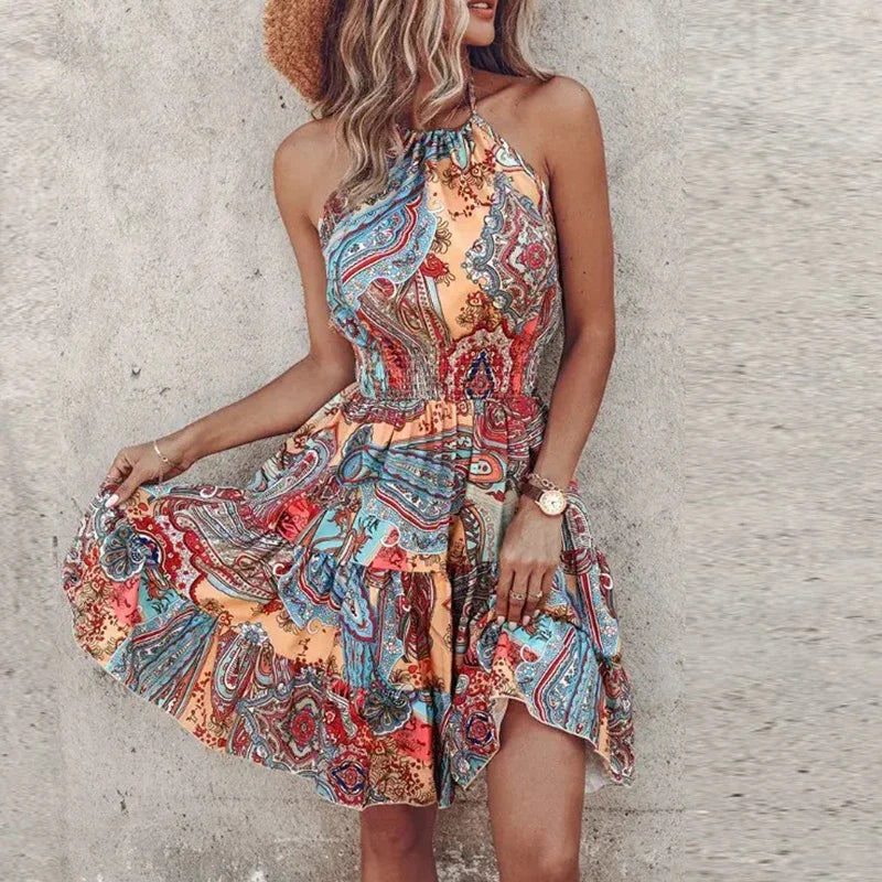 Lacy | Backless Asymmetrical Printed Mini Dress Light Blue