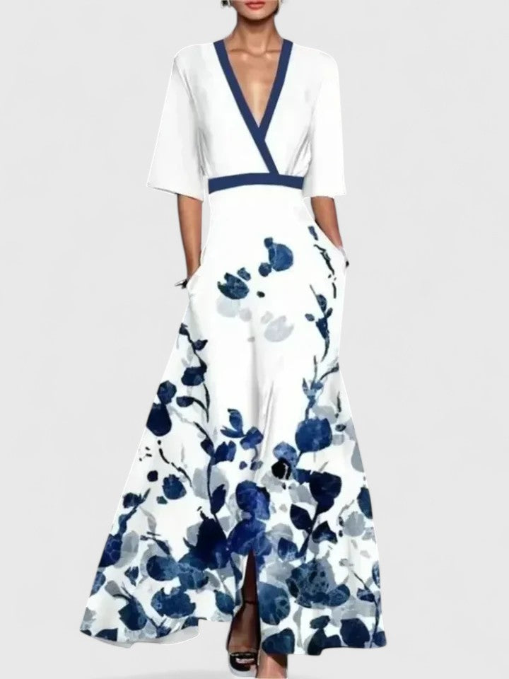 Floral Flutter Sleeve Wrap Top and Maxi Skirt Two Piece Set