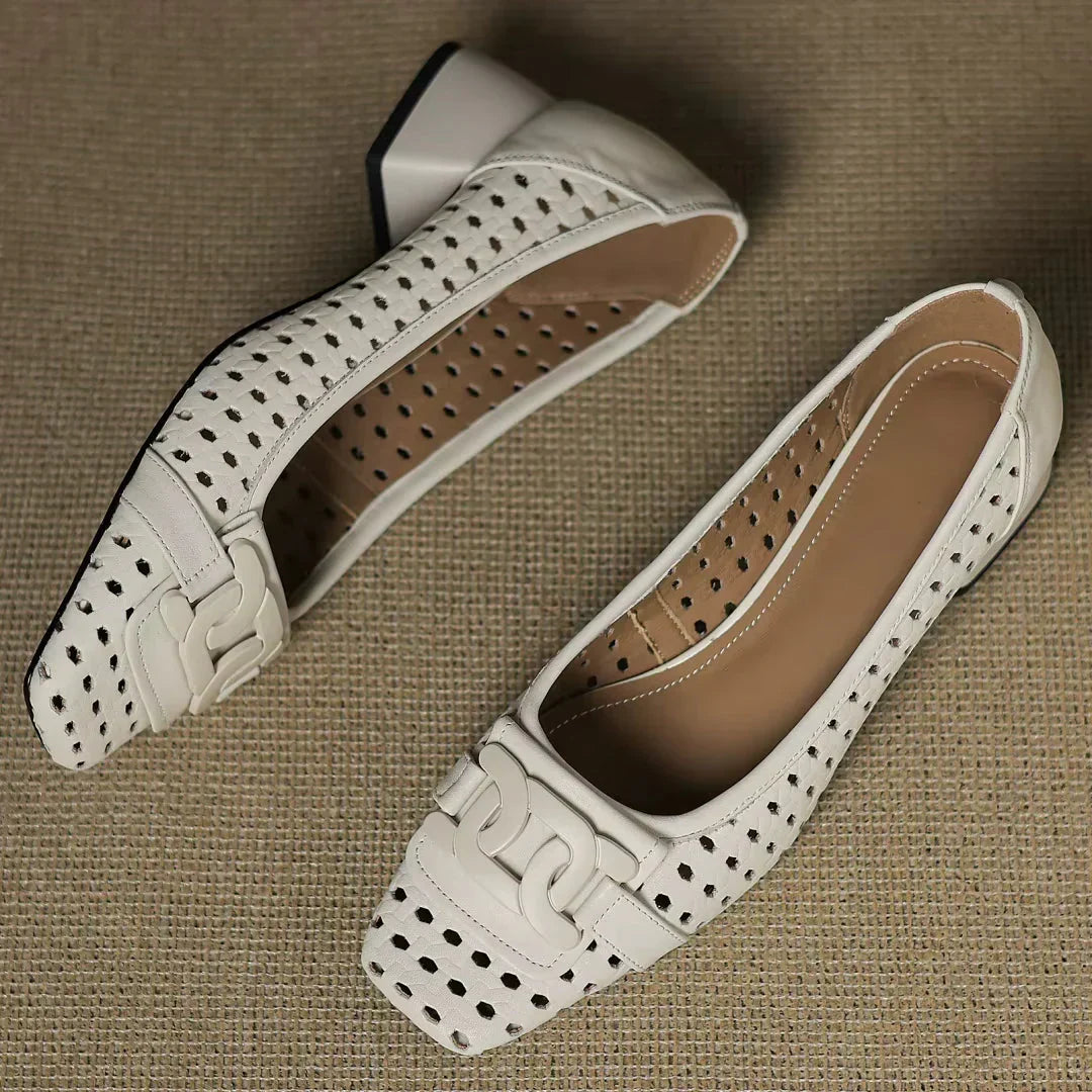 Square Toe Cutout Chain Buckle Ballet Flats