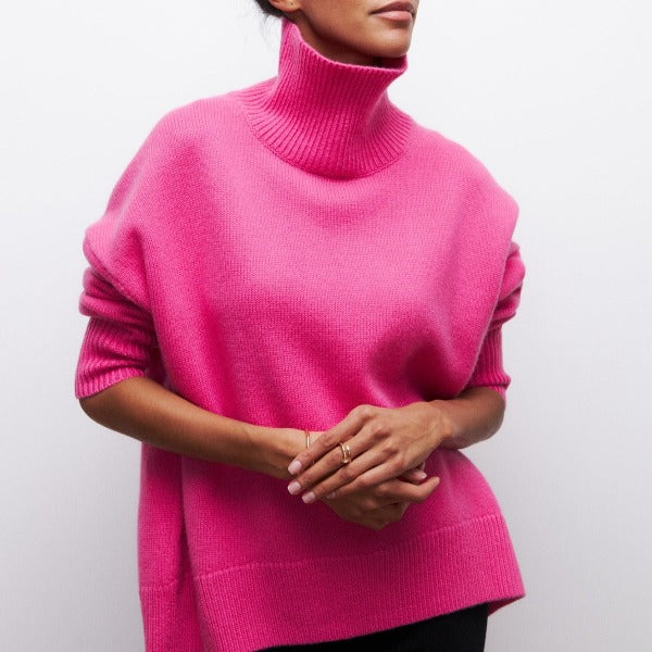Turtleneck Short Sleeve Oversized Knit Sweater