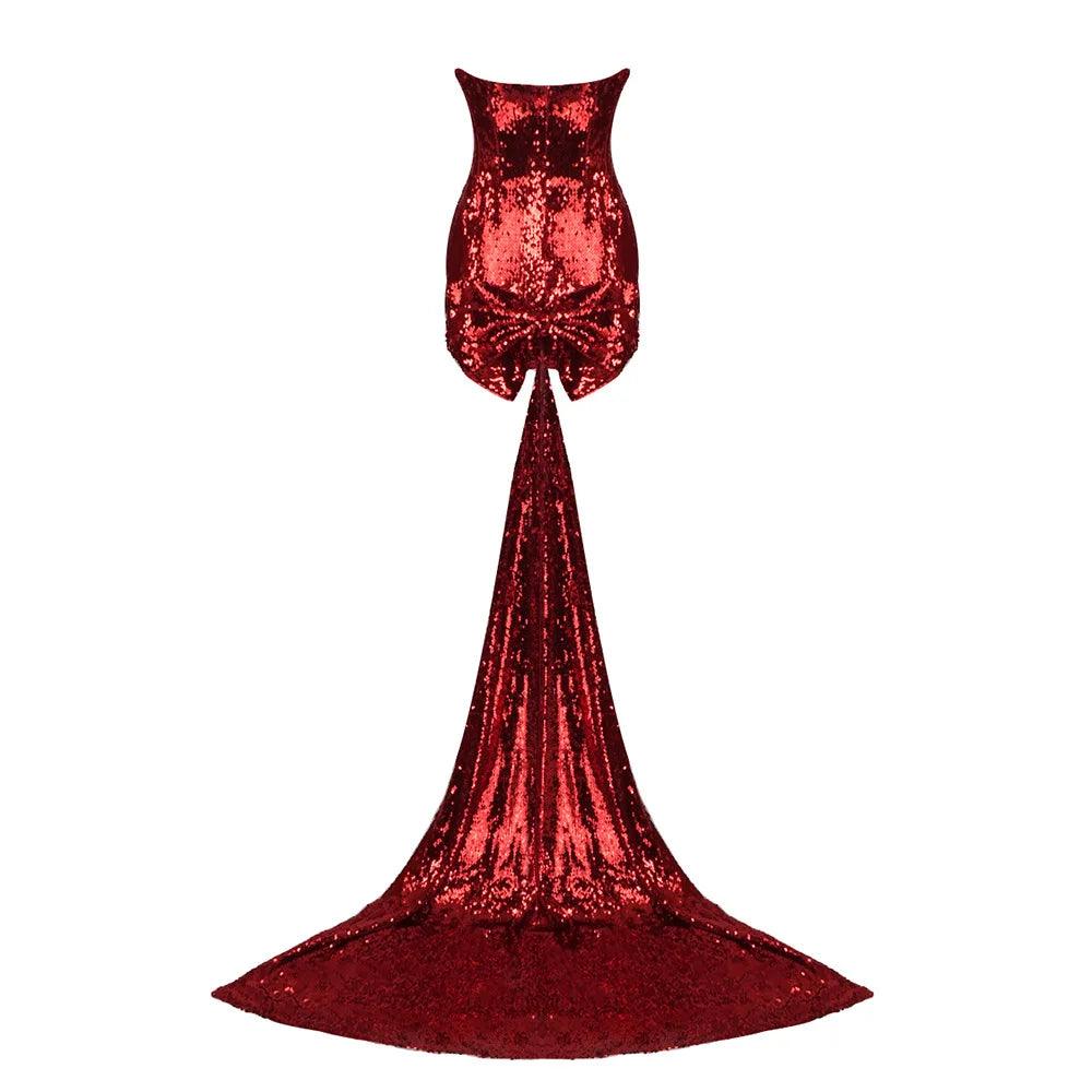 Sequin Strapless Corset Bow Back Fishtail Mini Dress