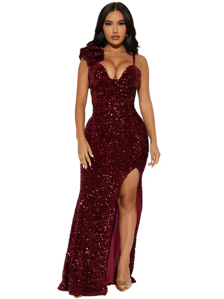 Velvet Backless Deep V-Neck Long Sleeve Maxi Dress