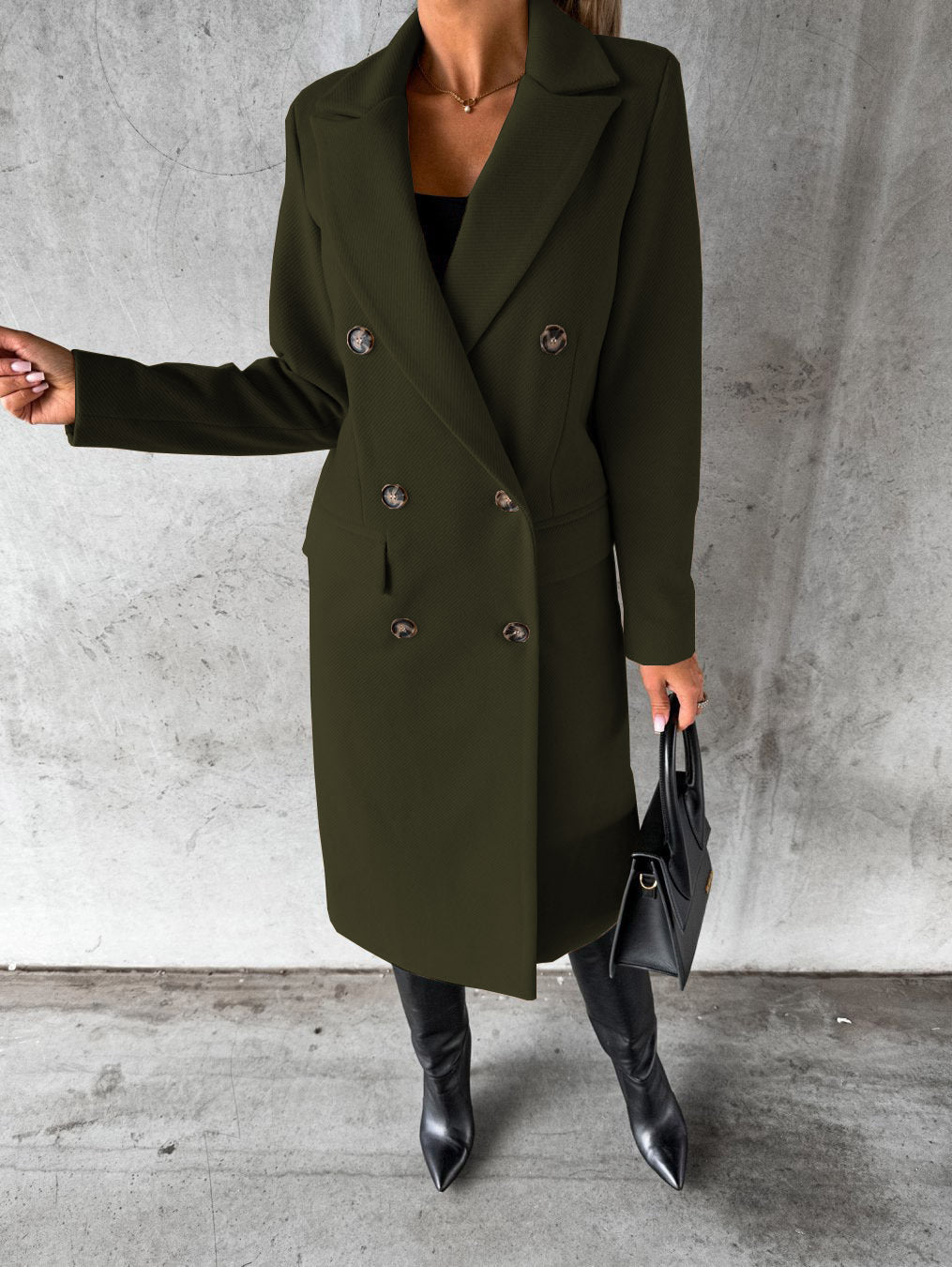 Double Breasted Notch Lapel Longline Coat