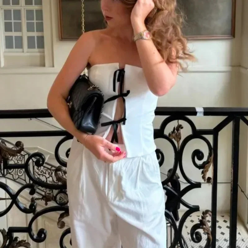 Butterfly Lace-Up White Strapless