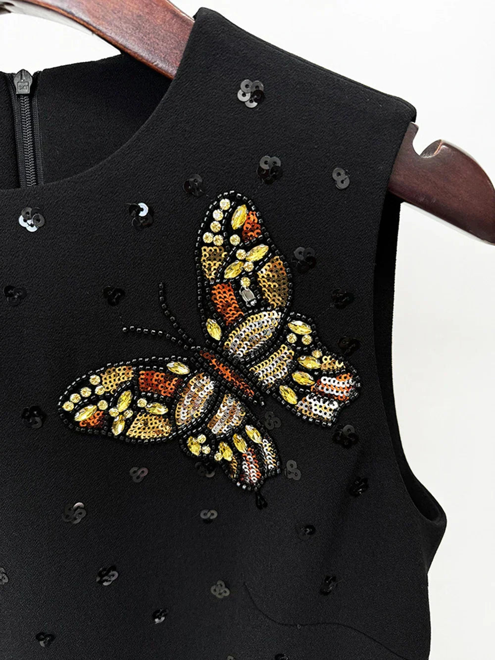 Sequin Butterfly Embellished Sleeveless A-Line Mini Dress