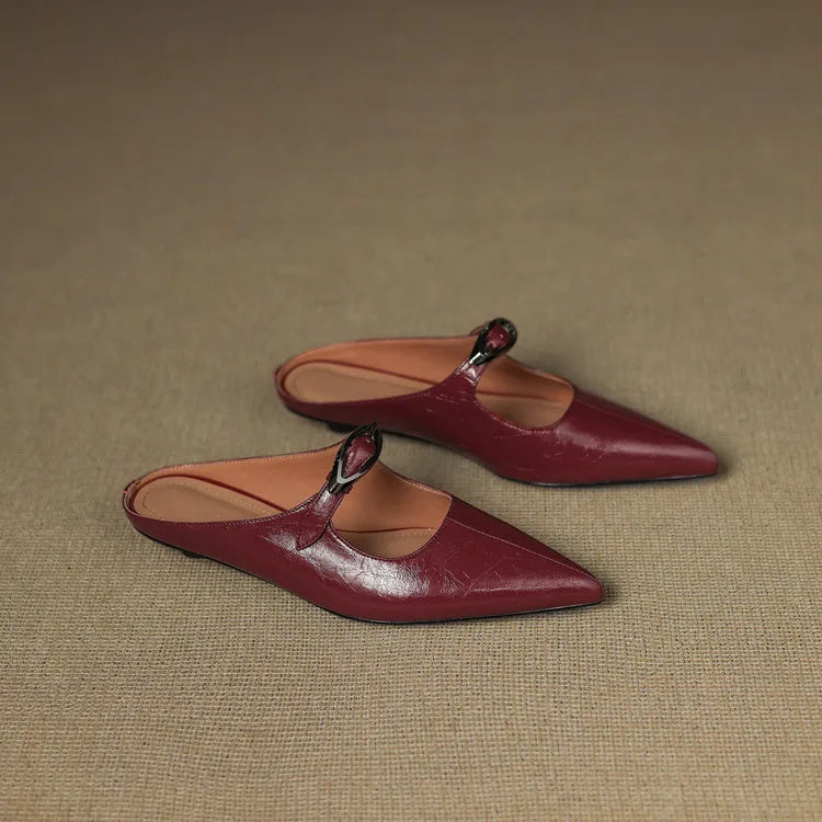 Pointed Toe Buckle Strap Low Heel Mary Jane Pumps