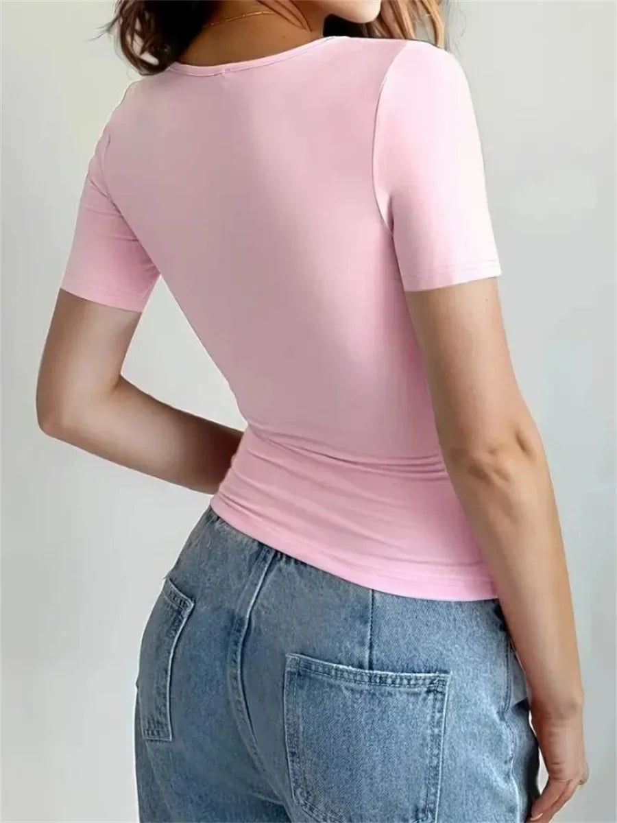 Solid Casual Slim Crop Tshirt