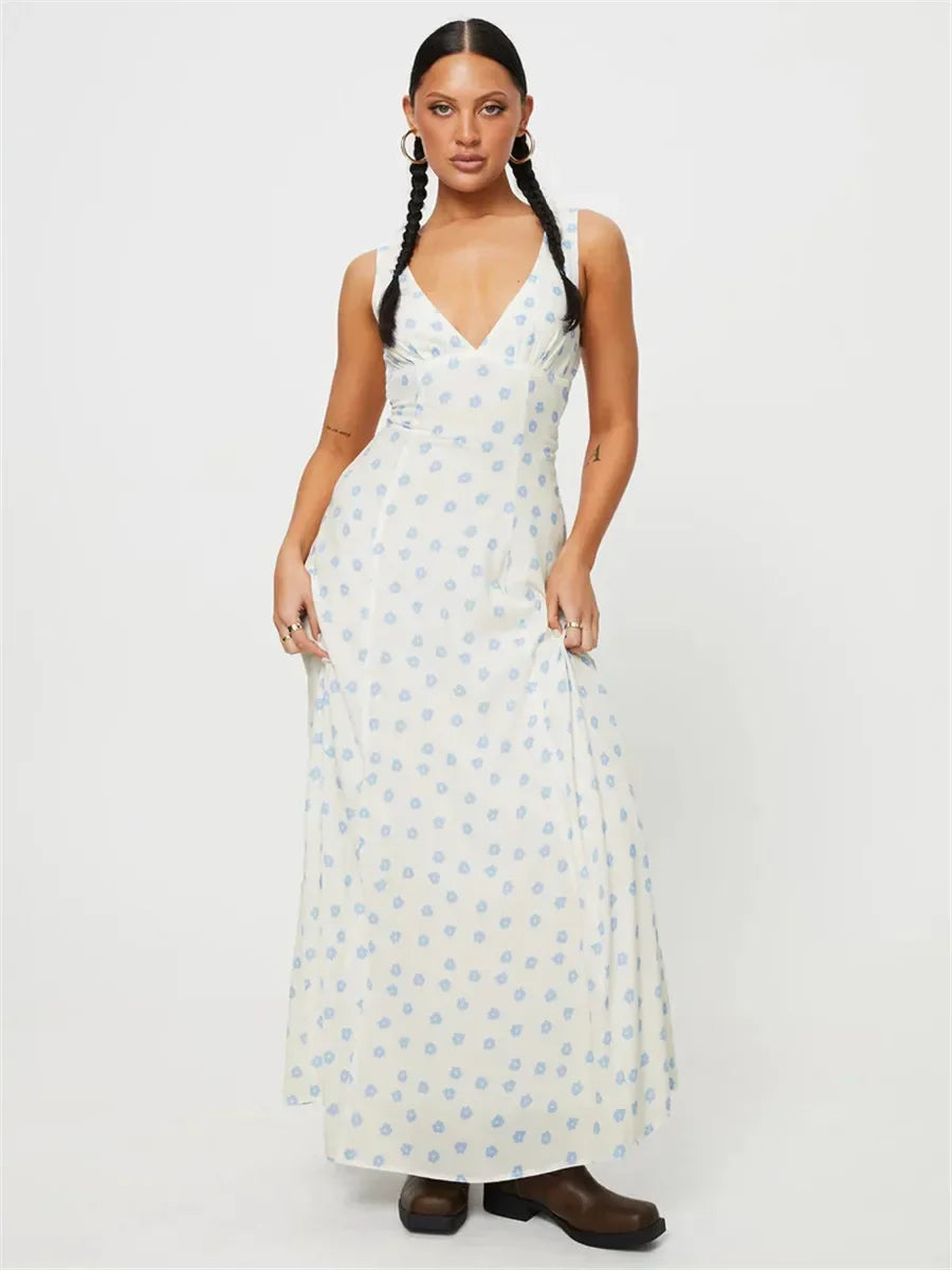 V-neck Lace-up Sleeveless Floral Dress 5