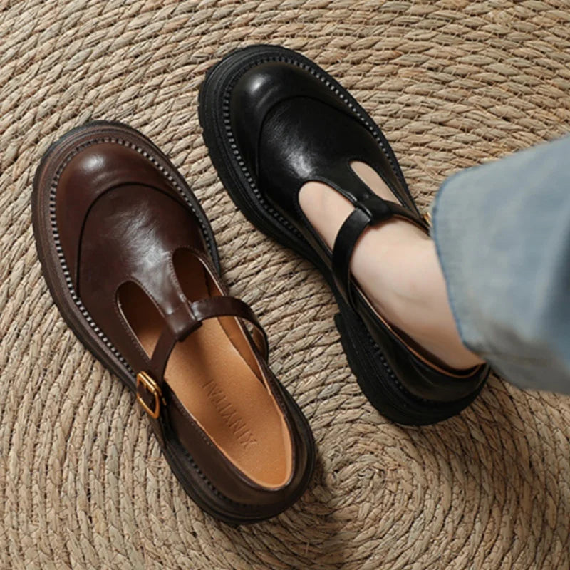 Round Toe T-Strap Buckle Platform Mary Jane Shoes
