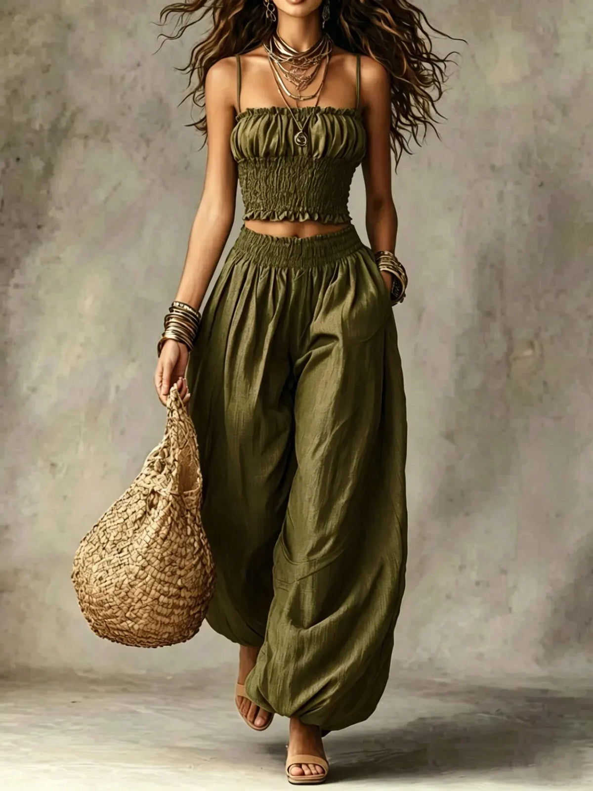 Collared Button Shirt and Wide Leg Pants Two Piece Set
