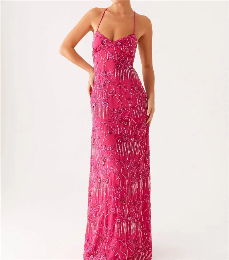 Floral Beaded Sweetheart Backless Bodycon Mini Dress