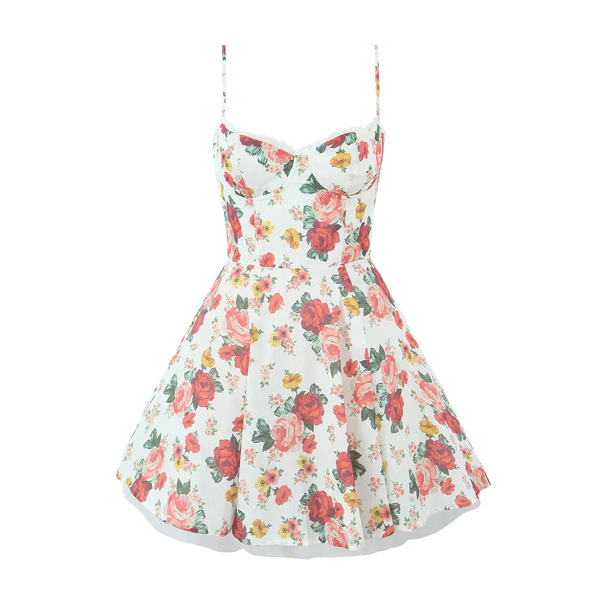 Floral Strapless Sweetheart Corset Ruffle Hem Mini Dress