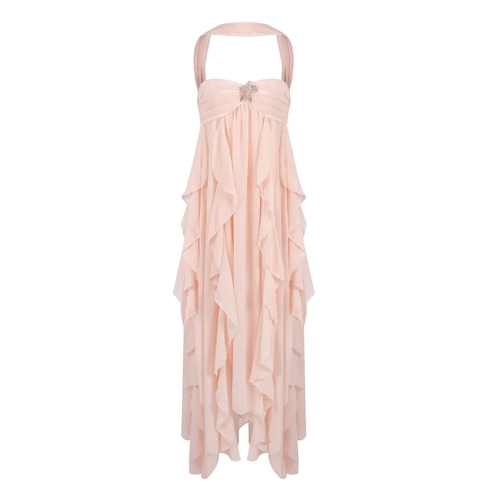 MORGAN RUFFLE DRESS Nude Pink