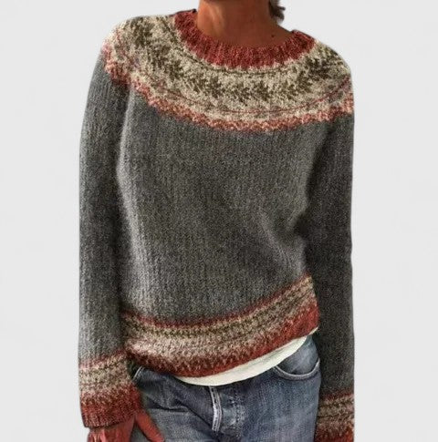 Fair Isle Crew Neck Long Sleeve Knit Sweater
