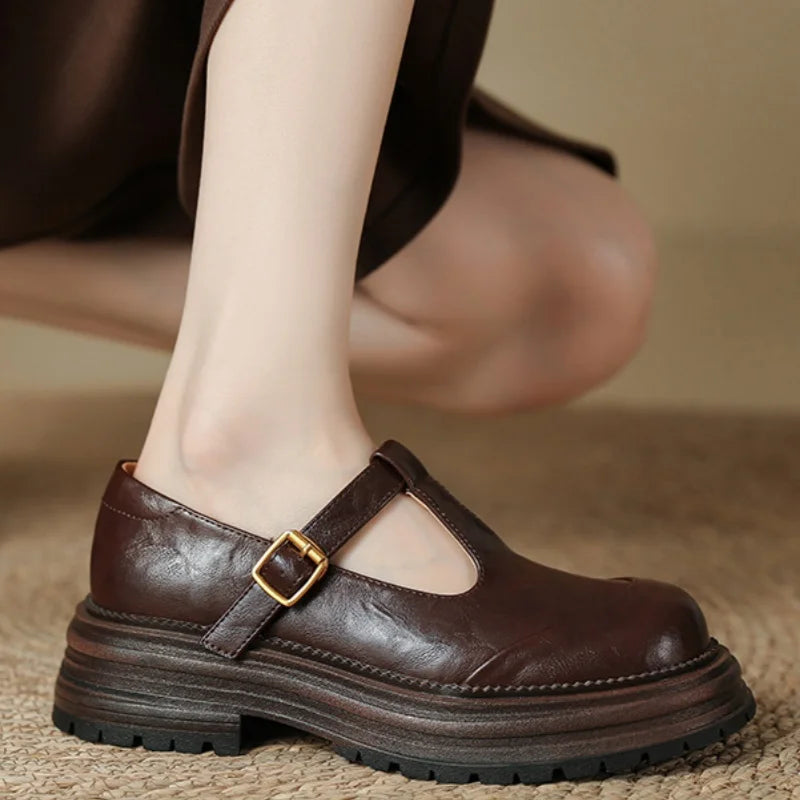 Round Toe T-Strap Buckle Platform Mary Jane Shoes