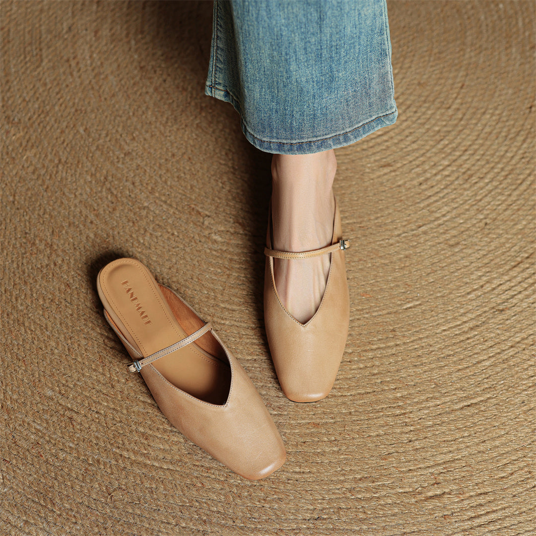 Square Toe Ankle Strap Mary Jane Mules
