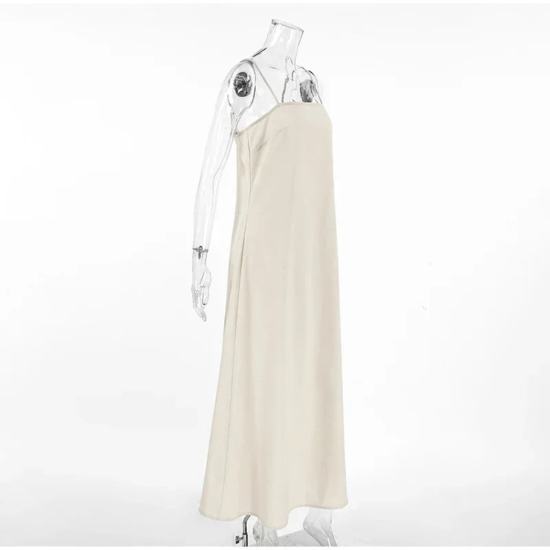 Slip Dress Women Summer Cotton Lined Loose Dresses Sleeveless Thin Straps White Long Dresses Backless Beach Holiday Dresses