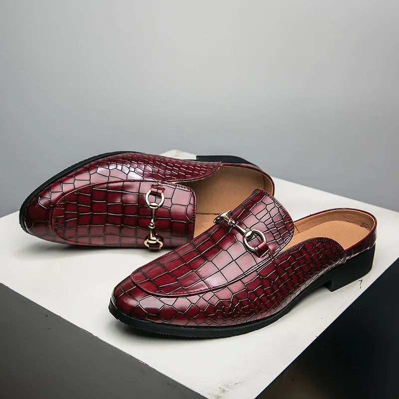 Croc Print Bit Buckle Backless Loafer Mules