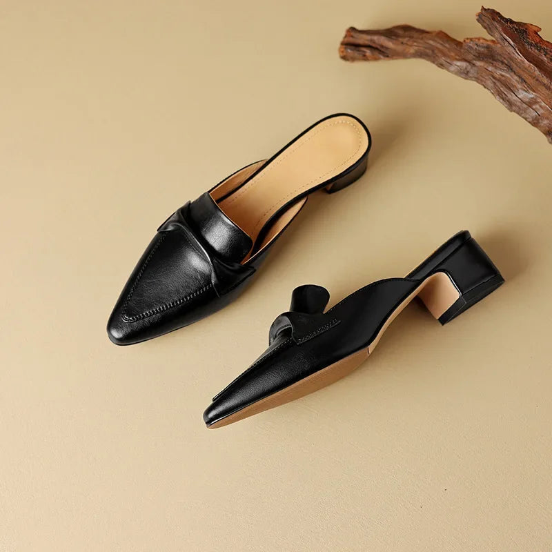 Square Toe Block Heel Loafer Mules
