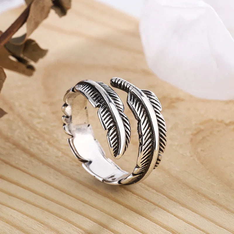 Silver Look Feather Wrap Adjustable Ring