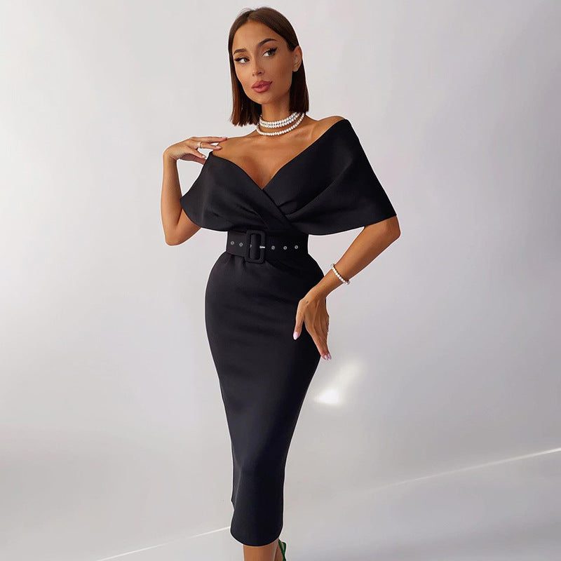 OffShoulder Elegant Party Ladies Vintage Evening Formal Midi Dress