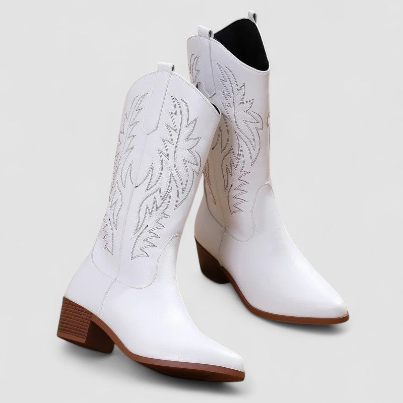 Embroidered Pointed Toe Block Heel Western Cowboy Boots