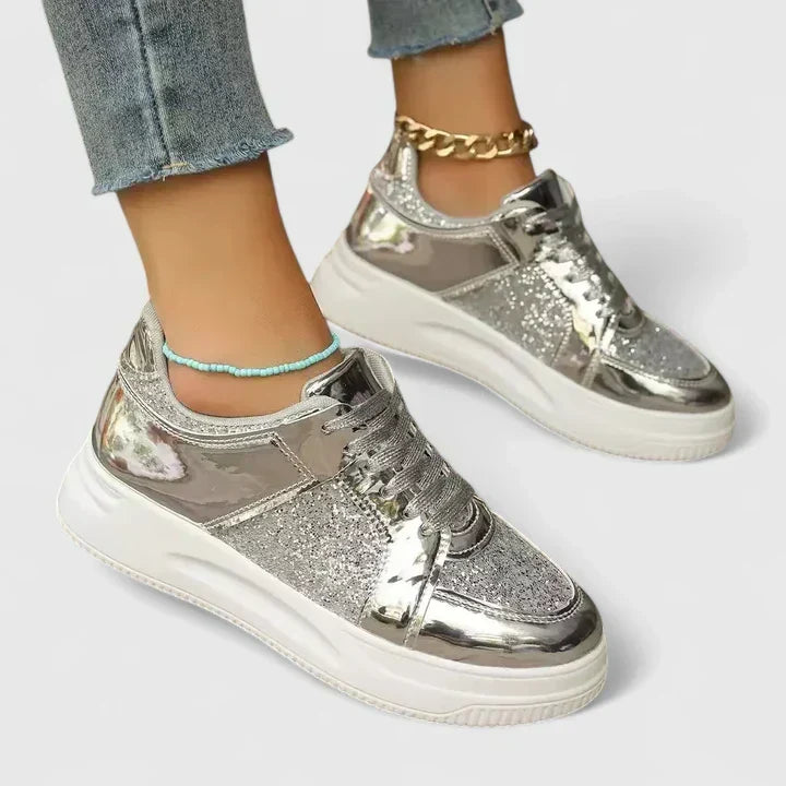 Lace Up Glitter Patent Platform Sneakers