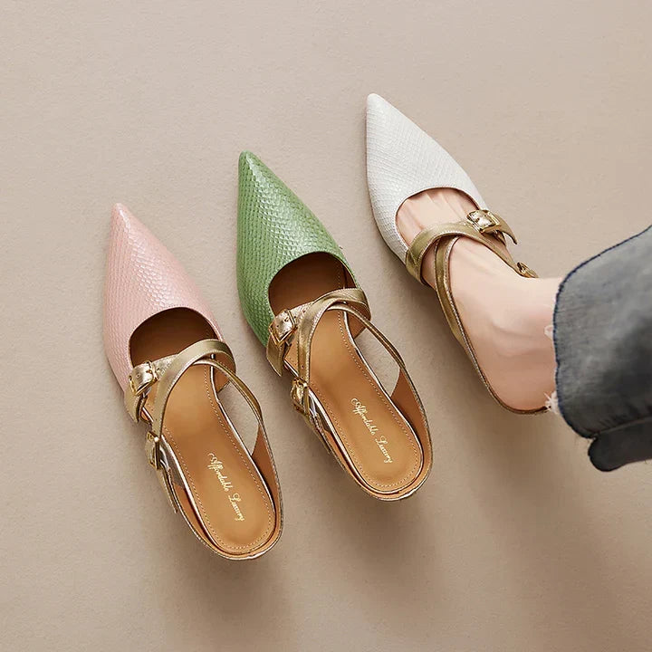 Pointed Toe Cross Ankle Strap Buckle Slingback Heels