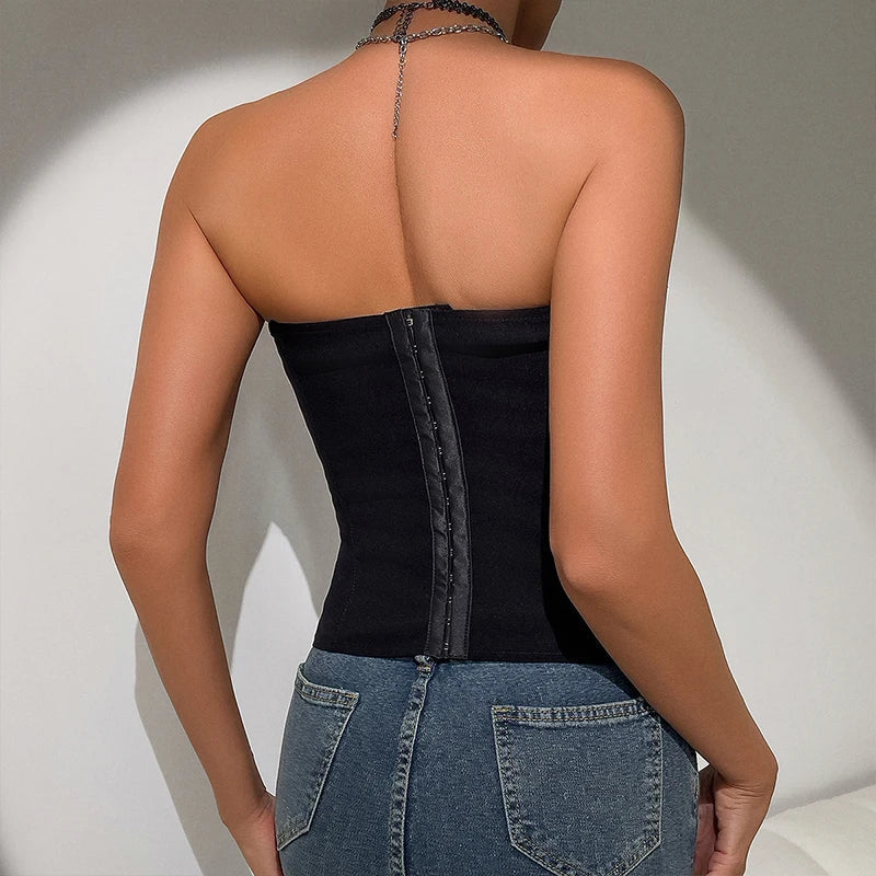 Vintage Tie Contrast Leisure Strapless