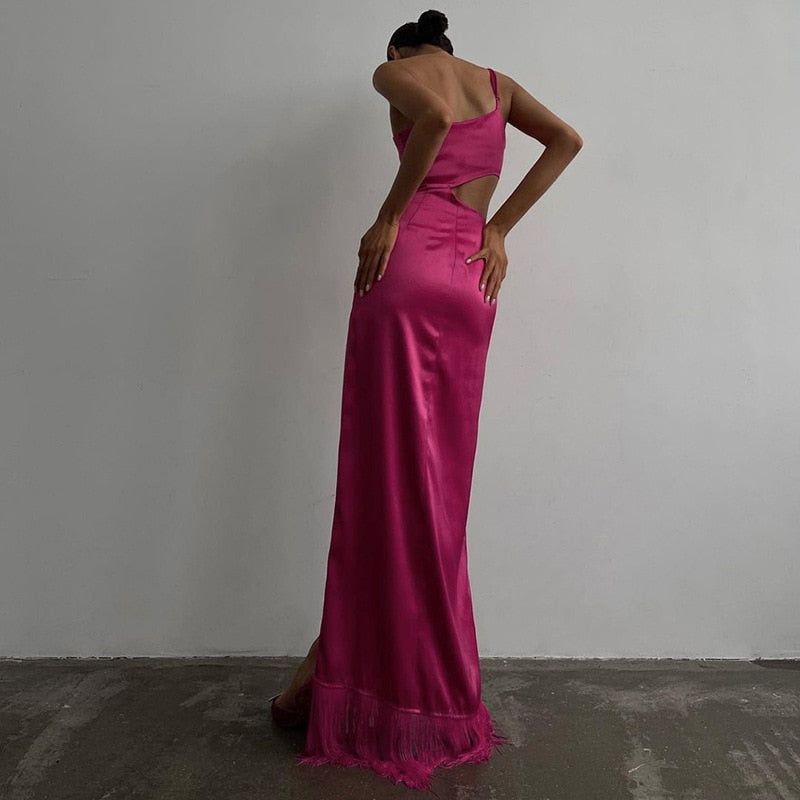Into The Bloom High Split Satin Maxi Dress - View 10