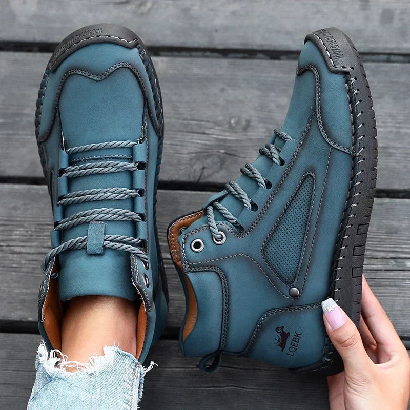 Lace Up Round Toe Stitched Ankle Boots