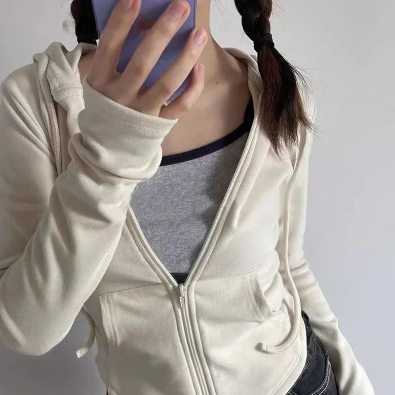 Cropped Slim Zip Up Hoodie