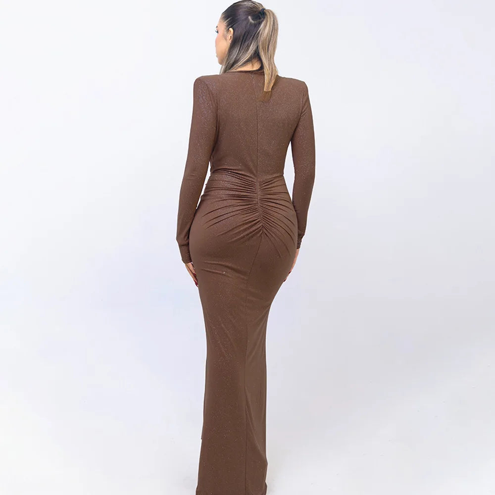 Elastic Deep V - Fold Lace Maxi Dress 30