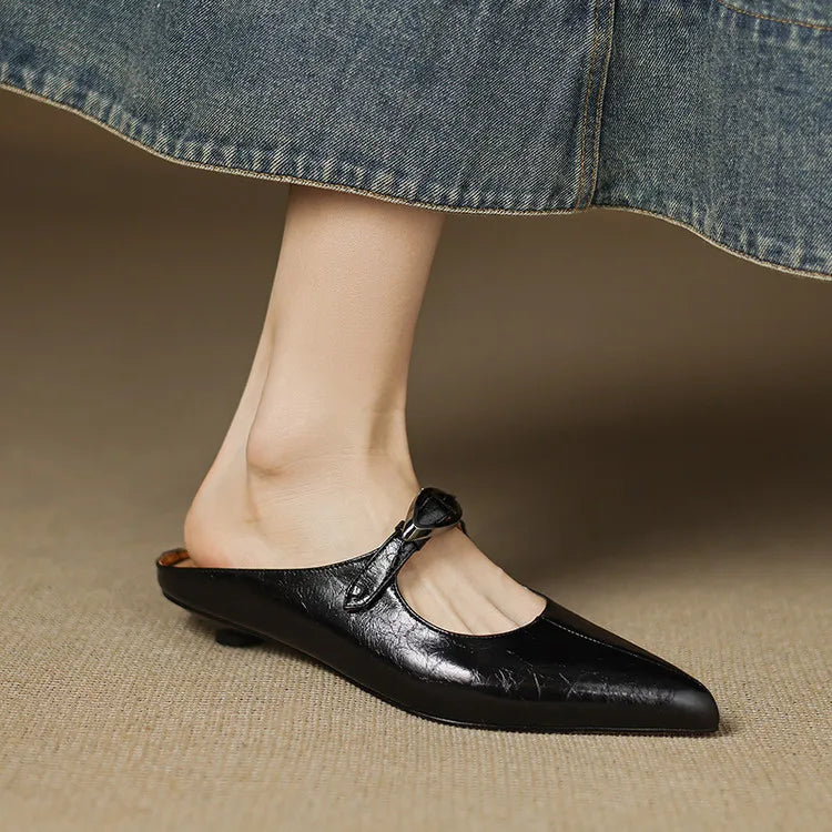 Pointed Toe Buckle Strap Low Heel Mary Jane Pumps