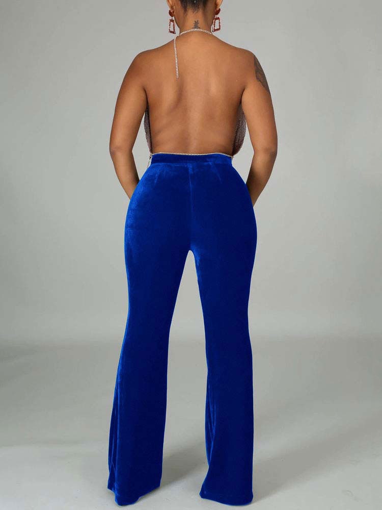 High Waist Velvet Front Seam Flare Leg Bell Bottom Pants 16