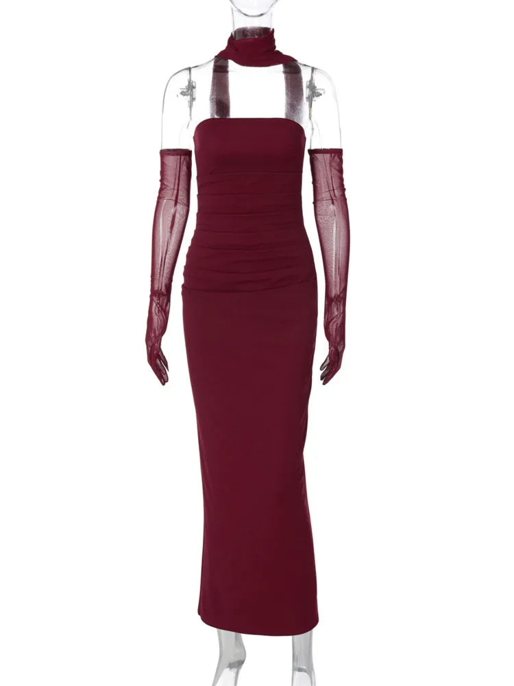 Strapless Ruched Bodycon Maxi Gown