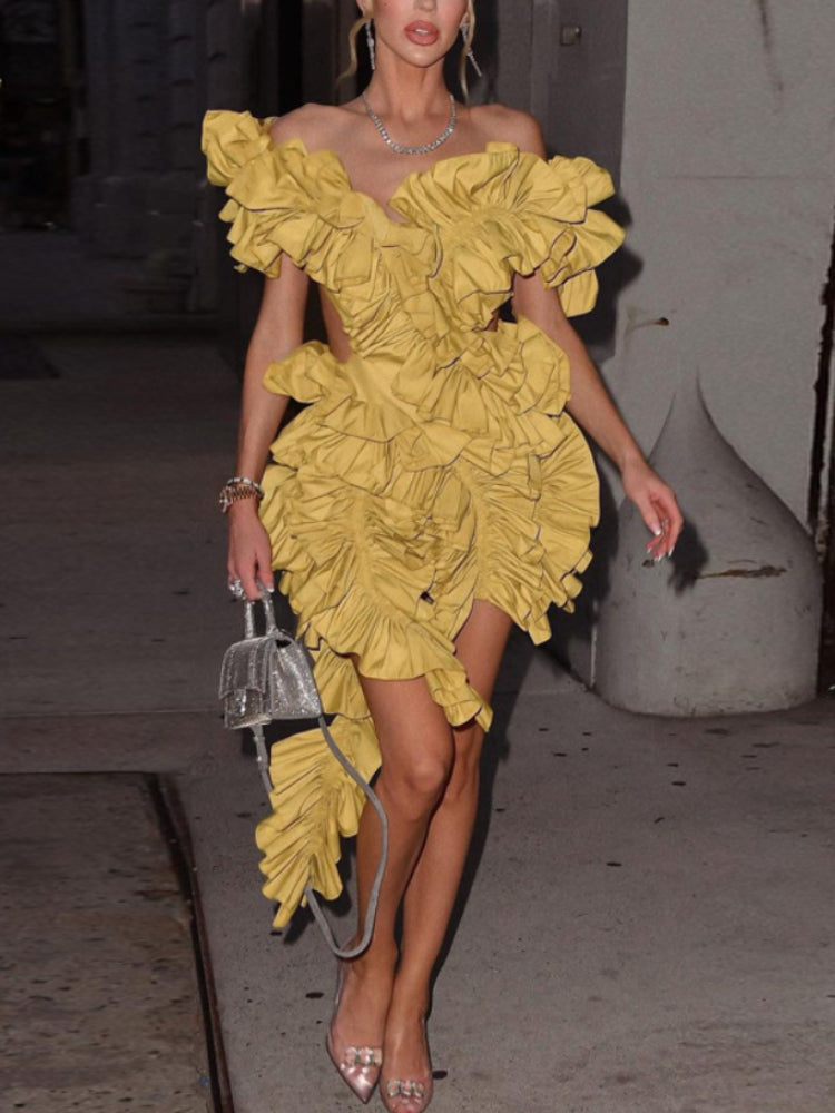Sleeveless Tiered Ruffle Cut Out Asymmetric Hem Mini Party Dress 13