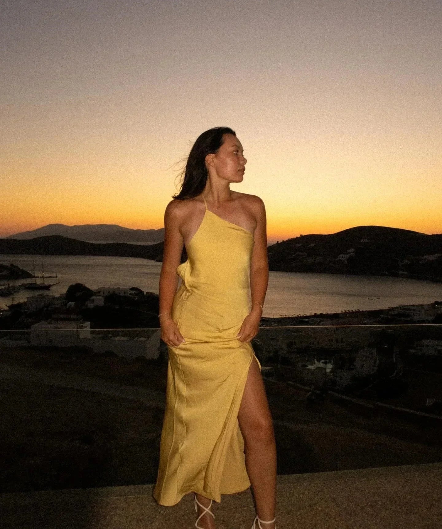 Backless Satin Slant Shoulder Solid Slit Long Dress - View 12