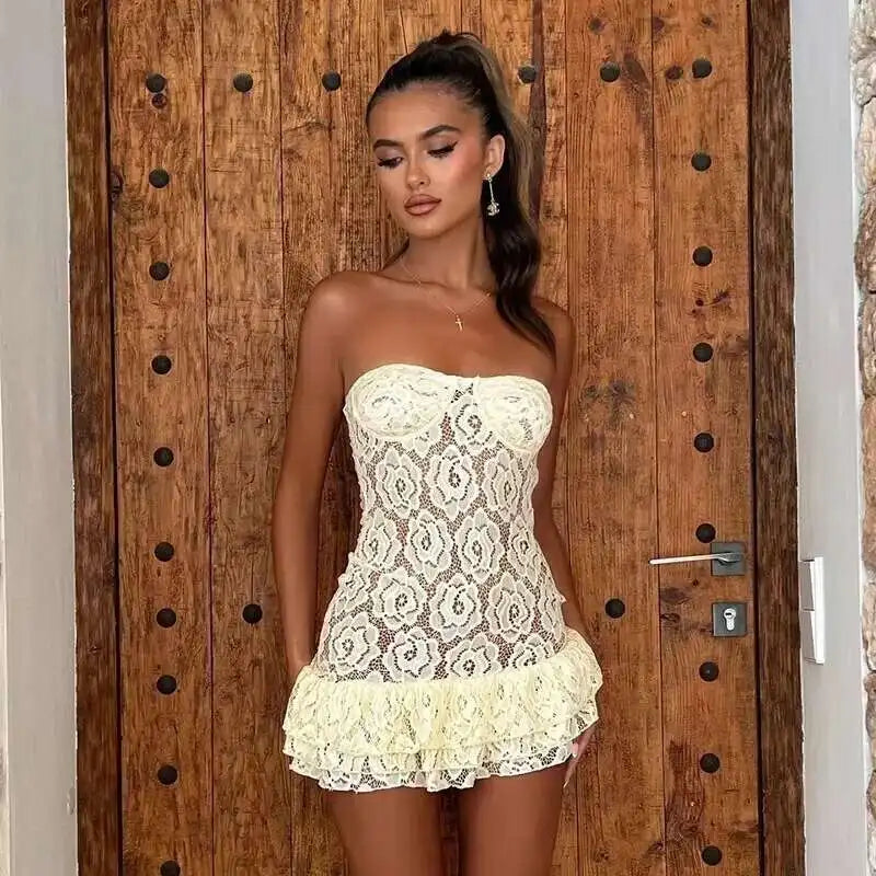 Strapless Lace Backless Party Mini Dress - View 7