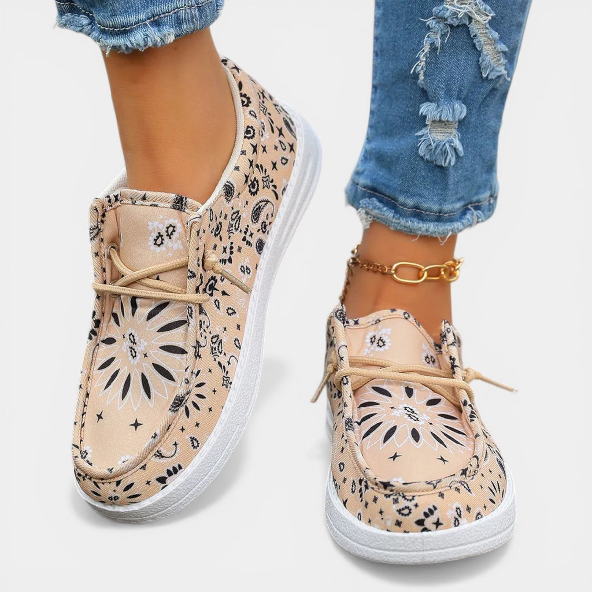 Bandana Paisley Print Canvas Lace Up Slip On Sneakers