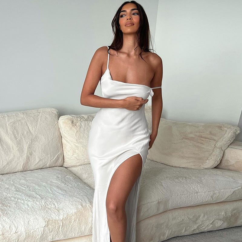 Magnificent World Satin Slit Maxi Dress - View 4