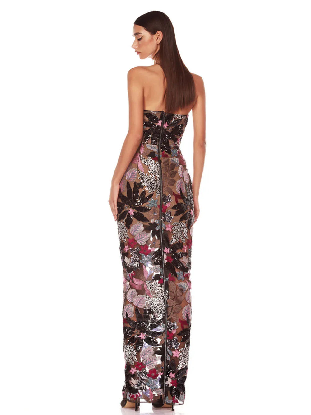 Sequin Floral Strapless Sweetheart Bodycon Maxi Dress
